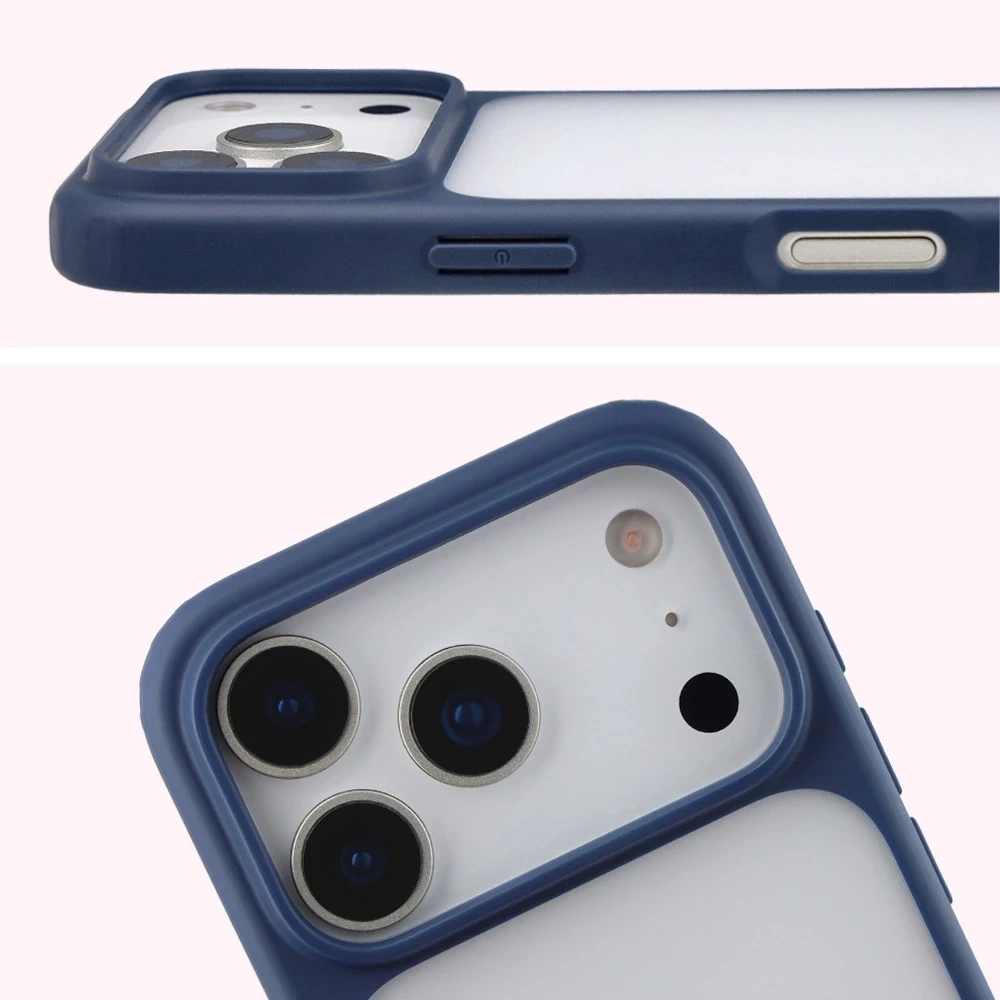 Etui Bizon Case Angelo do Apple iPhone 17 Pro półprzezroczyste z granatową ramką