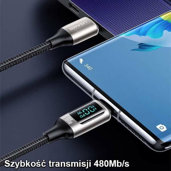 USAMS U78 Cable USB-C/USB-C LED 3m 100W Fast Charging black US-SJ559