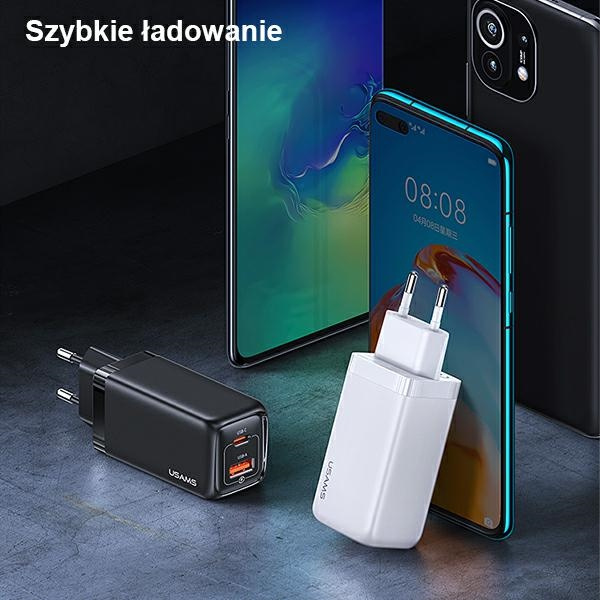 USAMS Wall Charger 1xUSB-C+1xUSB T47 65W PD Fast Charging Super Si black CC153TC01  (US-CC153)