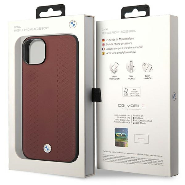 BMW BMHCP14S22RFGR Apple iPhone 14 burgundy Leather Diamond Pattern