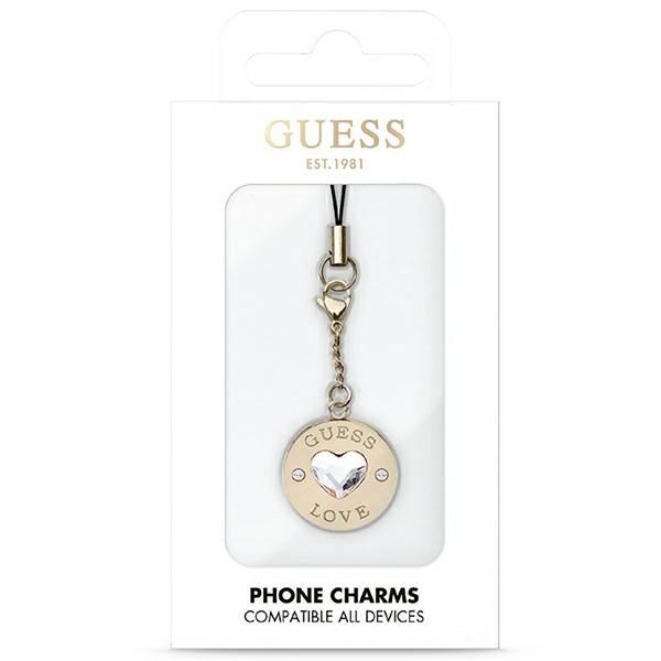 Guess GUCPMHGLD Phone Strap Heart Diamond Charm with Rhinestones