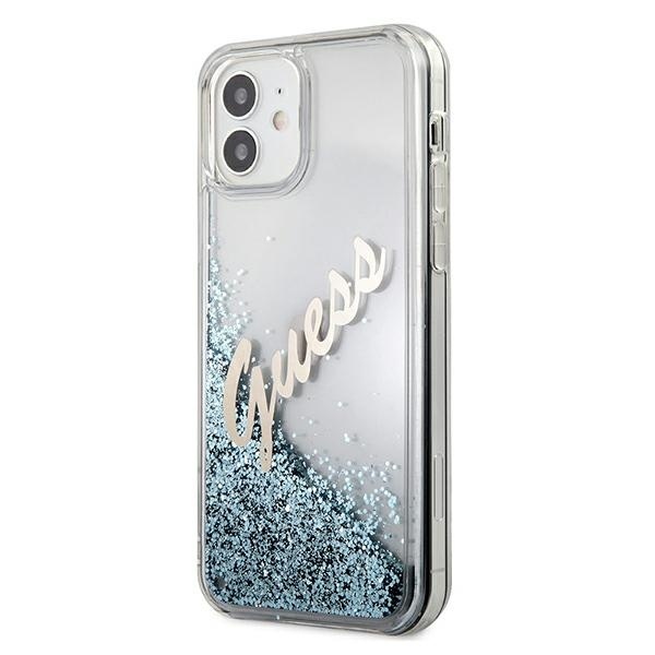 Guess GUHCP12SGLVSBL Apple iPhone 12 mini blue hardcase Glitter Vintage Script