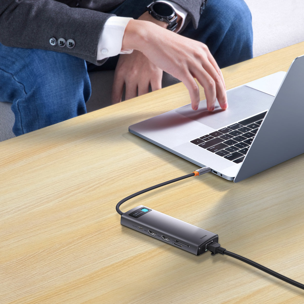 Baseus Metal Gleam Series Docking Station HUB 9in1 USB-C - 2xHDMI/2xUSB 3.2 Gen. 1/USB 2.0/Power Delivery/SD card reader/TF card reader/RJ-45 gray