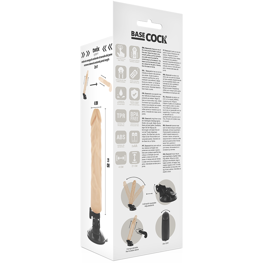 BASECOCK - REALISTIC VIBRATOR REMOTE CONTROL FLESH 21 CM