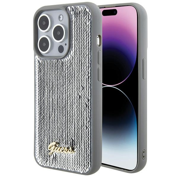 Guess GUHCP15XPSFDGSS Apple iPhone 15 Pro Max hardcase Sequin Script Metal silver