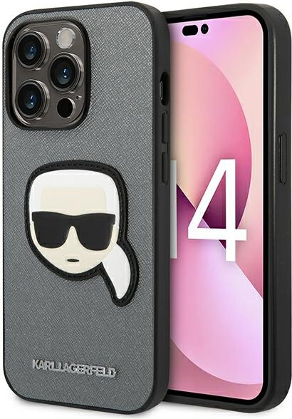 Karl Lagerfeld KLHCP14XSAPKHG Apple iPhone 14 Pro Max silver hardcase Saffiano Karl`s Head Patch