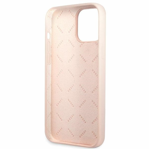 Guess GUHCP13XLSLMGLP Apple iPhone 13 Pro Max light pink hardcase Silicone Script Gold Logo