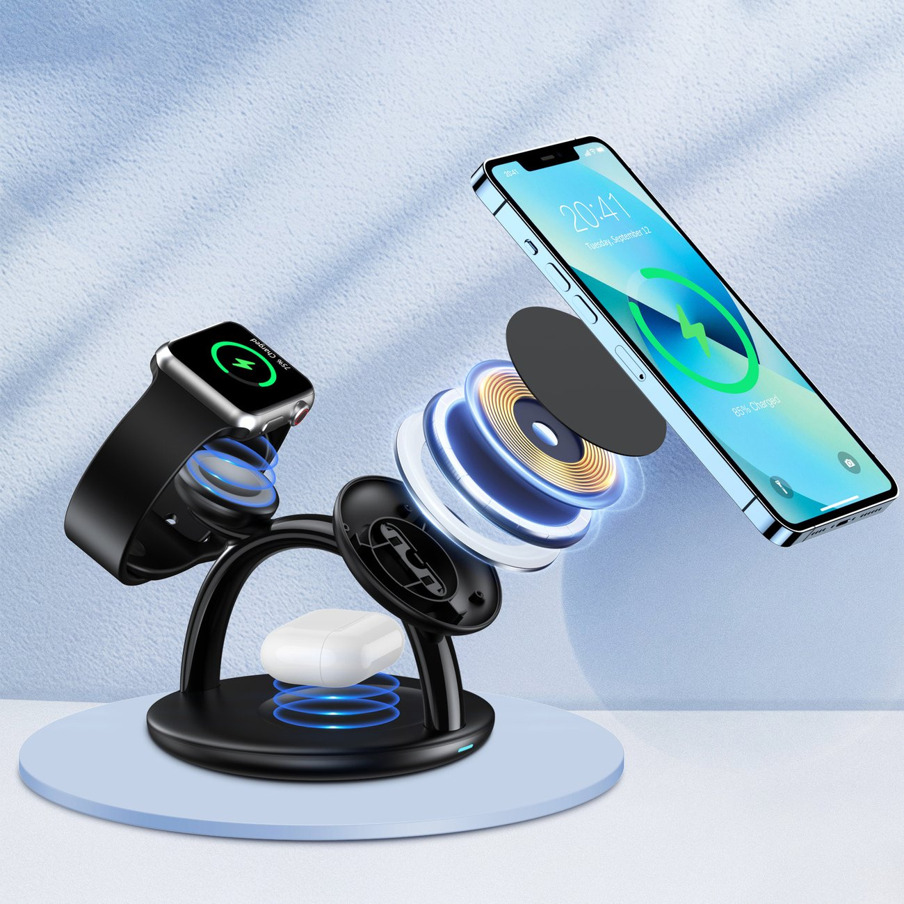 Choetech T587-F Wireless Charger 3in1 iPhone 12/13/14, AirPods Pro, Apple Watch black