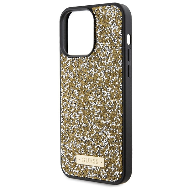 Guess GUHCP15LPFGSBSD Apple iPhone 15 Pro hardcase Rhinestone Metal Logo yellow