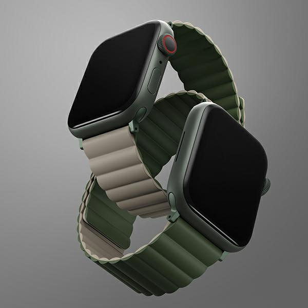 UNIQ Revix strap Apple Watch 4/5/6/7/SE/8/9/Ultra 44/45/49mm Reversible Magnetic green-taupe/dark gray