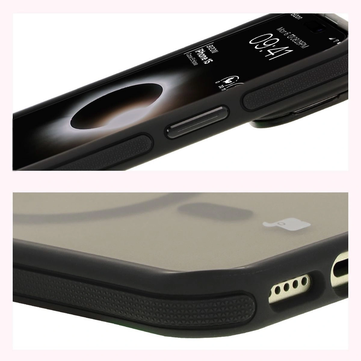 Bizon Case Eclipse Apple iPhone 15 smoky with a black frame