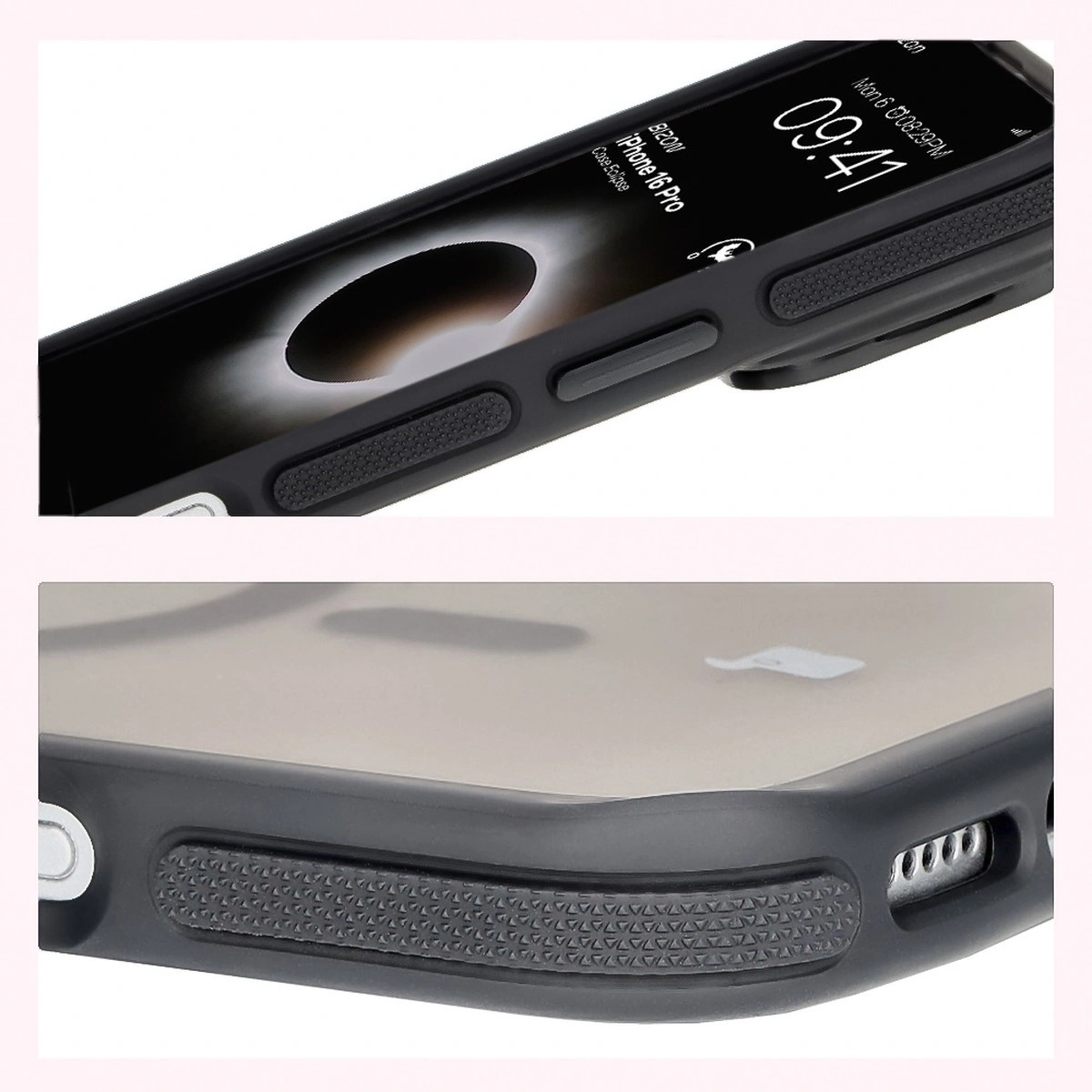 Bizon Case Eclipse Apple iPhone 16 Pro smoky with a black frame
