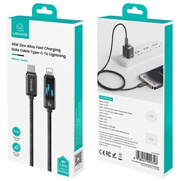 USAMS US-SJ743 cable USB-C / Lightning 30W 1.2m Zinc Alloy Fast Charging Data Cable Meteor Series