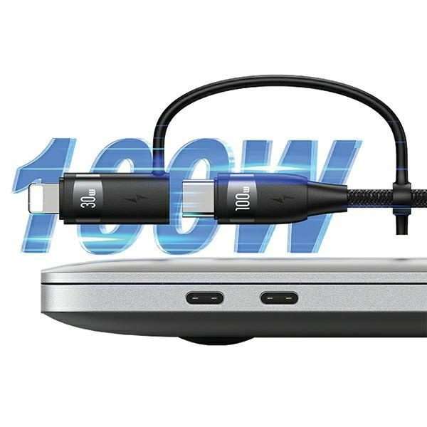 USAMS US-SJ645 U85 USB-A+USB-C/USB-C, Lightning, microUSB 6w1 1,2m 100W PD Fast Charge black