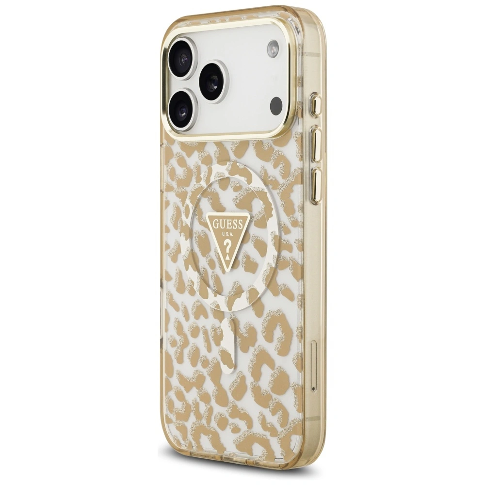 Etui Guess Leopard Glitter MagSafe do Apple iPhone 17 Pro Max brązowy