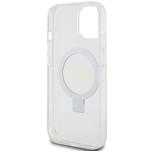 Guess GUHMP15SHRSGSD Apple iPhone 15 / 14 / 13 hardcase Ring Stand Script Glitter MagSafe transparent