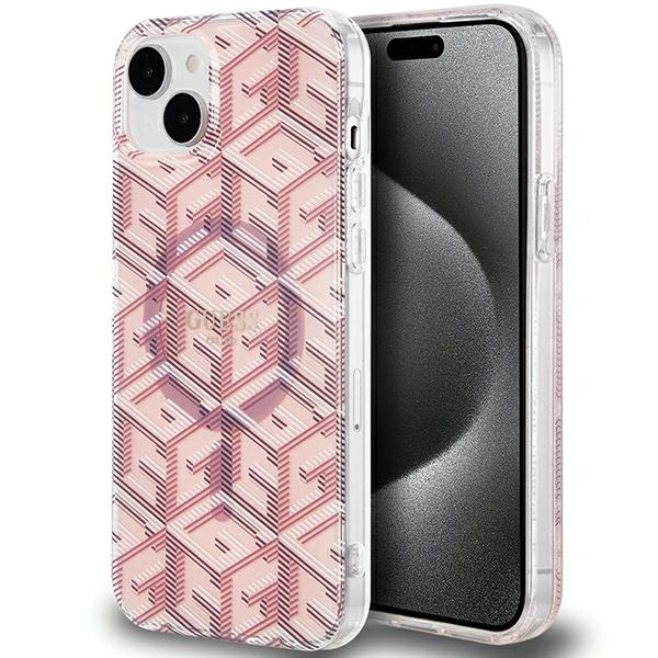 Guess GUHMP15SHGCUSTGP Apple iPhone 15 / 14 hardcase IML GCube MagSafe pink