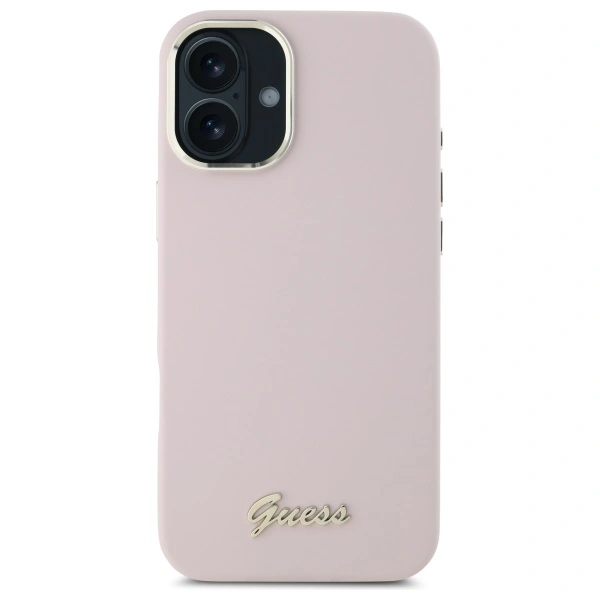 Guess GUHCP16MSMBSLP Apple iPhone 16 Plus hardcase Silicone Script Metal Logo & Frame pink