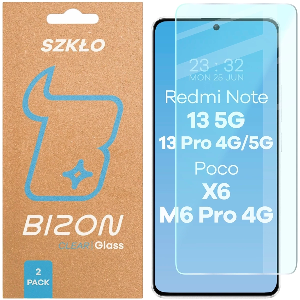 Szkło hartowane Bizon Glass Clear Duo do Xiaomi POCO X6 / M6 Pro 4G / Redmi Note 13 5G / 13 Pro 4G/5G [2 PACK]