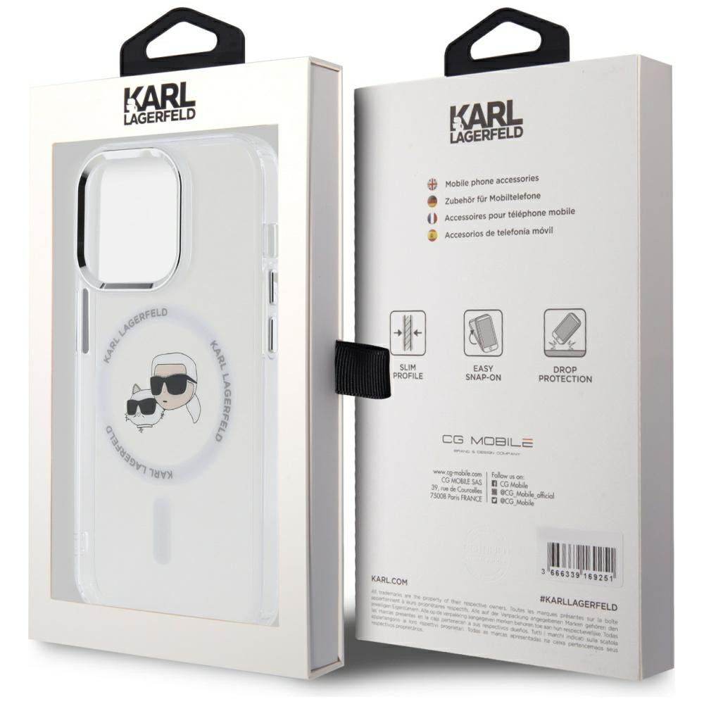 Etui Karl Lagerfeld do Apple iPhone 14 Pro hardcase IML Metal Karl&Choupette Head MagSafe biały