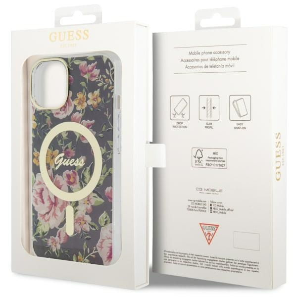 Guess GUHMP14MHCFWSK Apple iPhone 14 Plus black hardcase Flower MagSafe