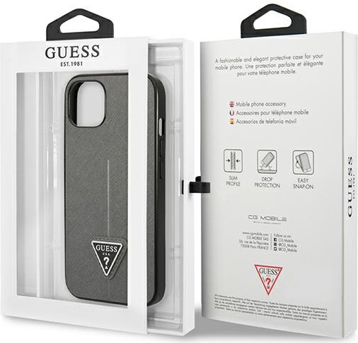 Guess GUHCP13SPSATLG Apple iPhone 13 mini silver hardcase Saffiano Triangle Logo