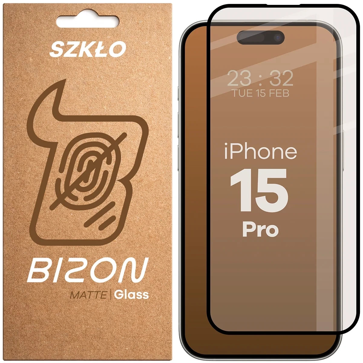 Matowe szkło hartowane Bizon Glass Matte do Apple iPhone 15 Pro, czarna ramka