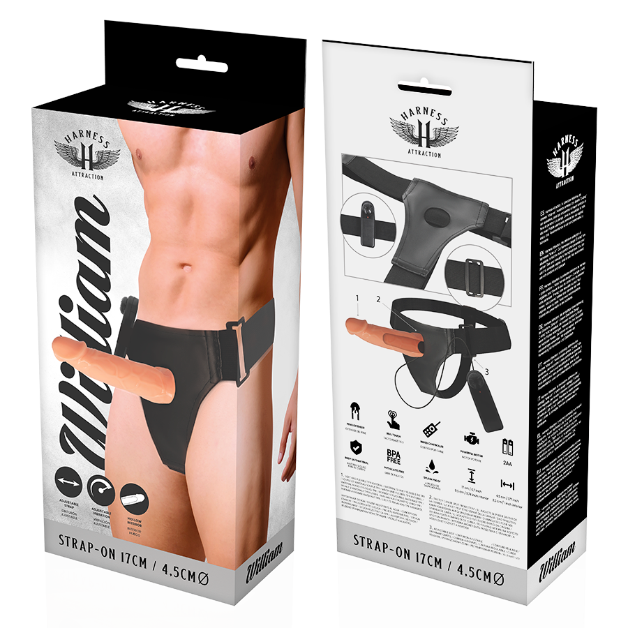 HARNESS ATTRACTION - WILLIAN HOLLOW RNES WITH VIBRATOR 17 X 4.5CM