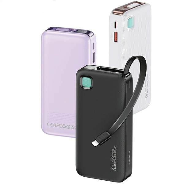 USAMS Powerbank + retractable Lightning cable 10000 mAh PD 20W Fast Charge XY Series white