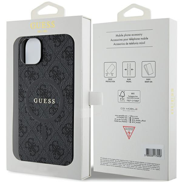 Guess GUHMP14SG4GFRK Apple iPhone 14 / 15 hardcase 4G Collection Leather Metal Logo MagSafe black