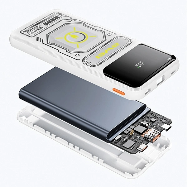 AWEI P77K 10000mAh 22.5W powerbank with built-in Lightning, USB-C cables black