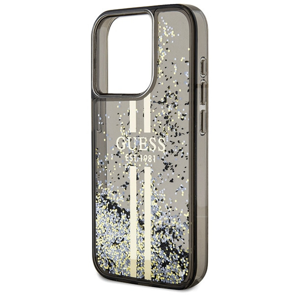 Guess GUHCP15LLFCSEGK Apple iPhone 15 Pro hardcase Liquid Glitter Gold Stripes black
