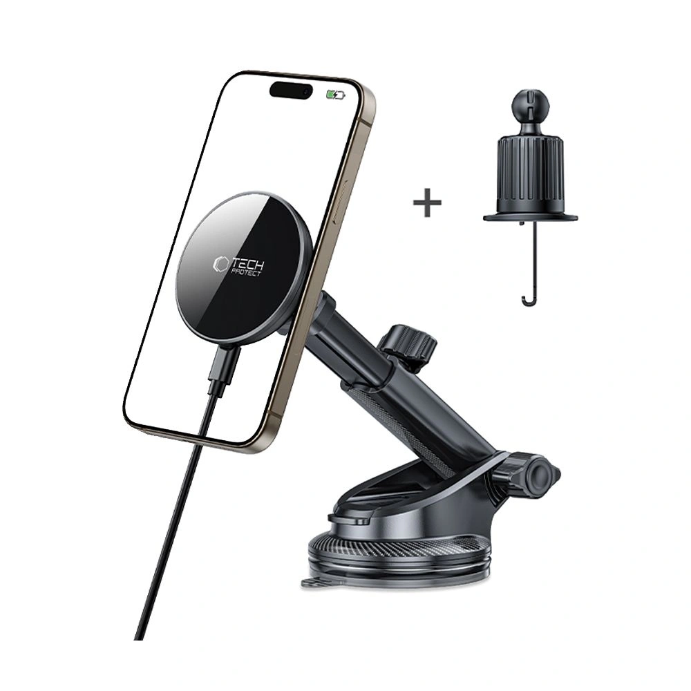 Uchwyt samochodowy na kokpit / do kratki z ładowarką bezprzewodową Tech-Protect MM15W-V10 Magnetic MagSafe Dashboard & Vent Car Mount Wireless Charger 15W Black