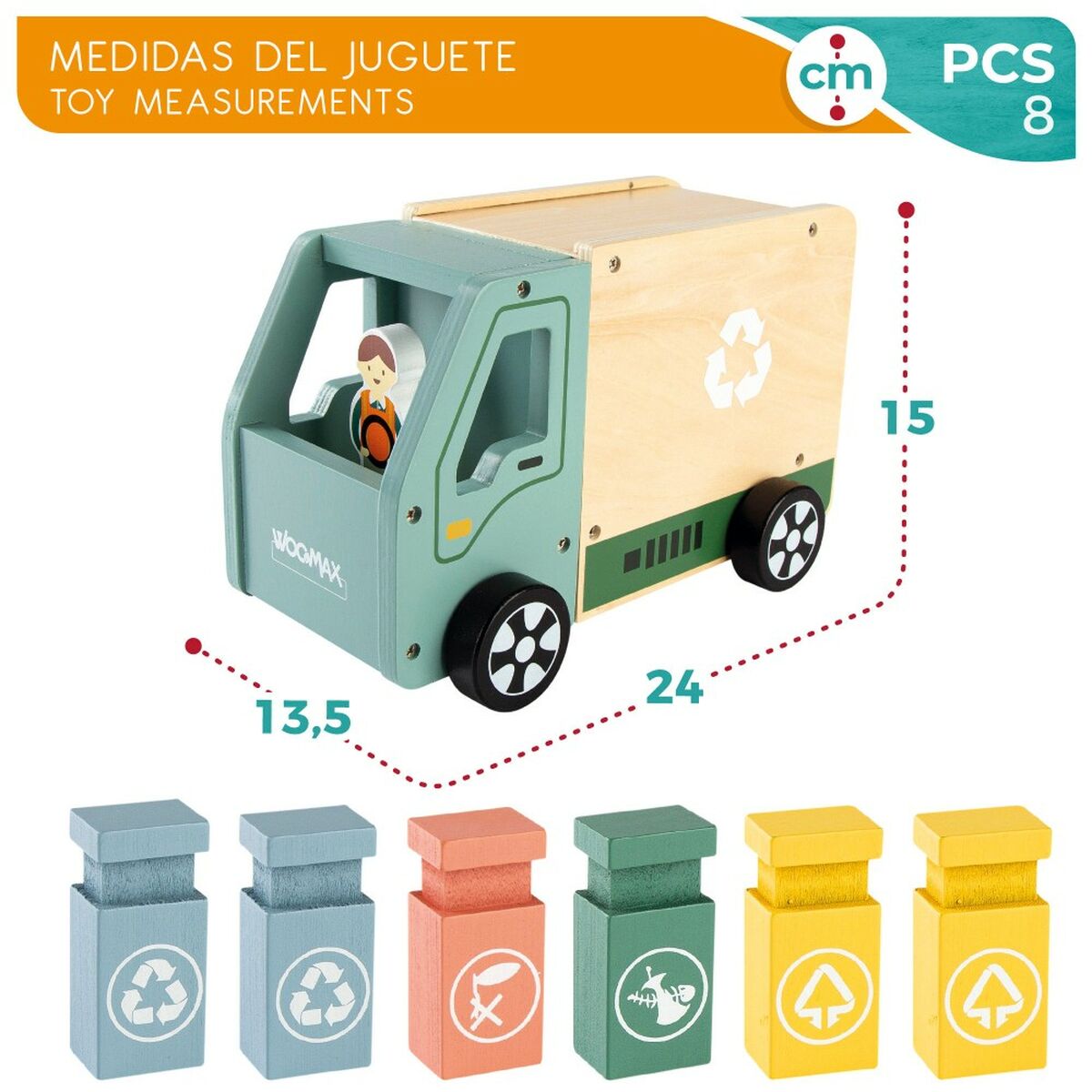 Müllwagen Woomax 8 Stücke Spielzeug 24 x 15 x 13,5 cm (4 Stück)