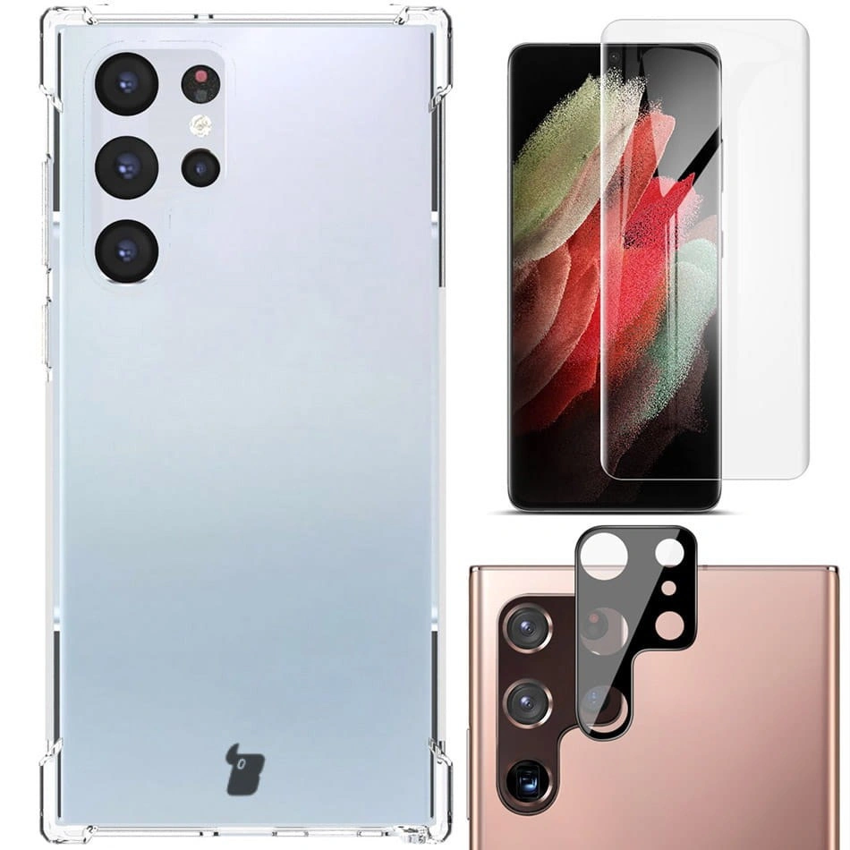 Bizon Case Clear Pack case + 2x screen film + lens protector Samsung Galaxy S22 Ultra clear