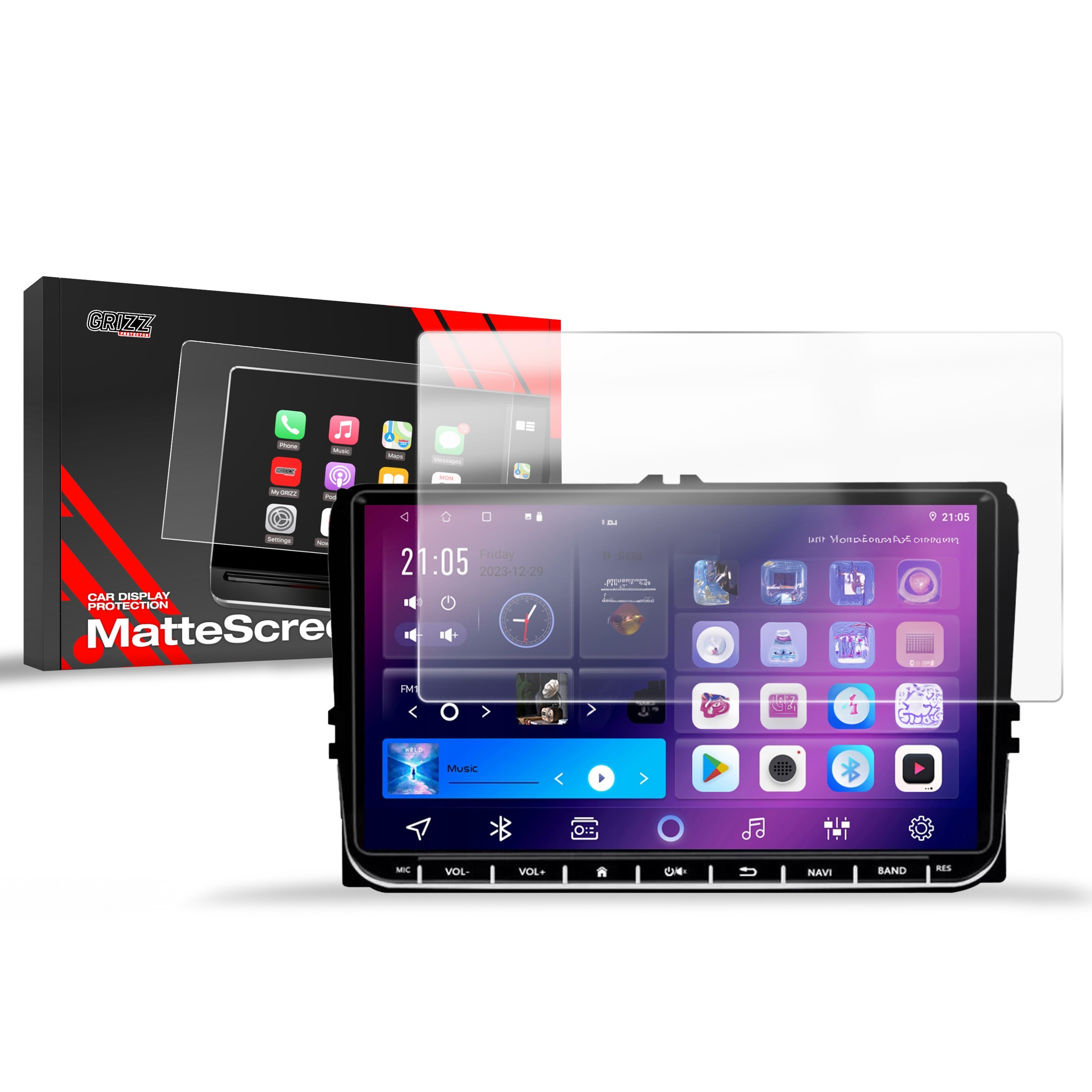 Matte GrizzGlass CarDisplay Protection car radio Android 2DIN 9" Volkswagen Skoda Seat