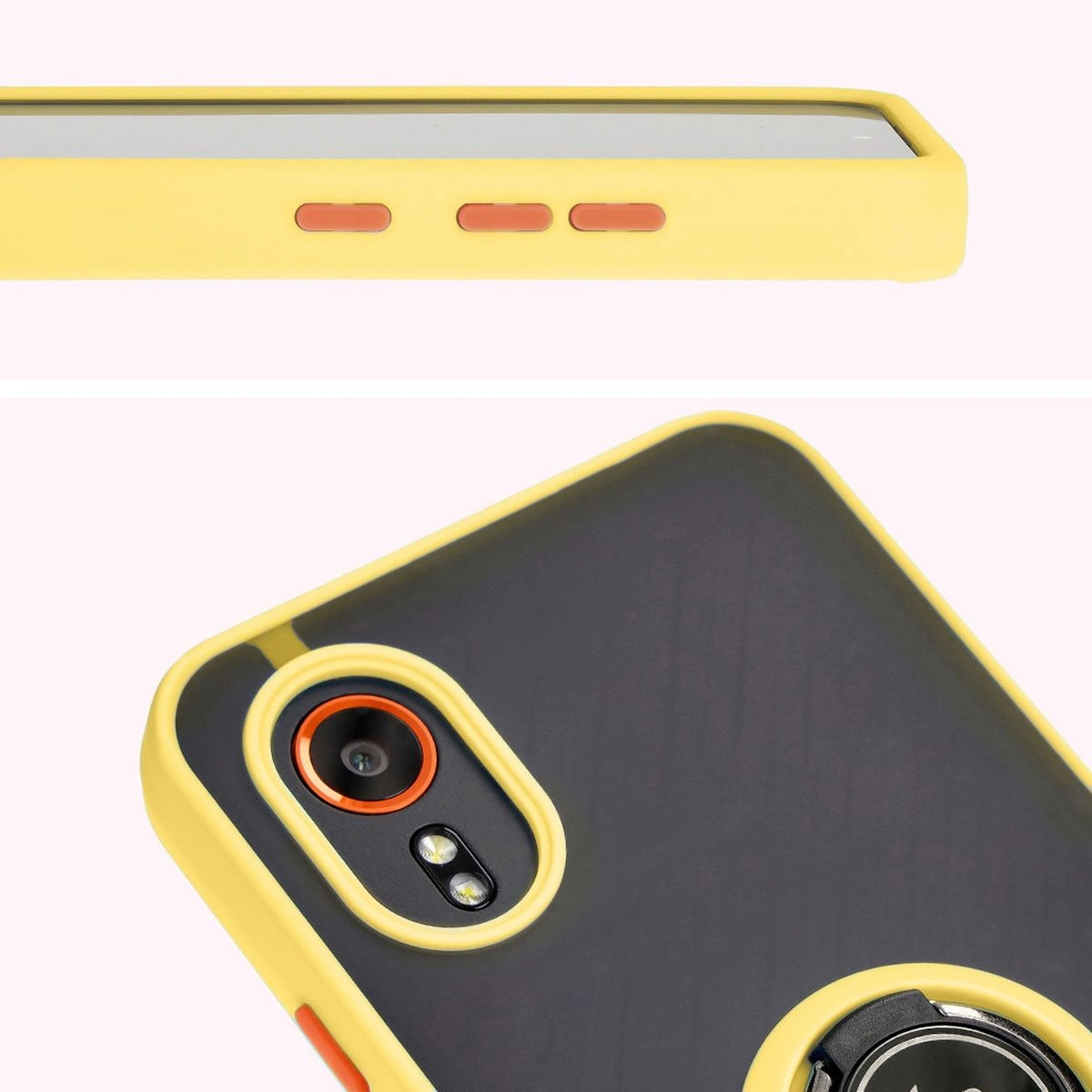 Bizon Case Hybrid Ring Samsung Galaxy Xcover7 smoky with a yellow frame