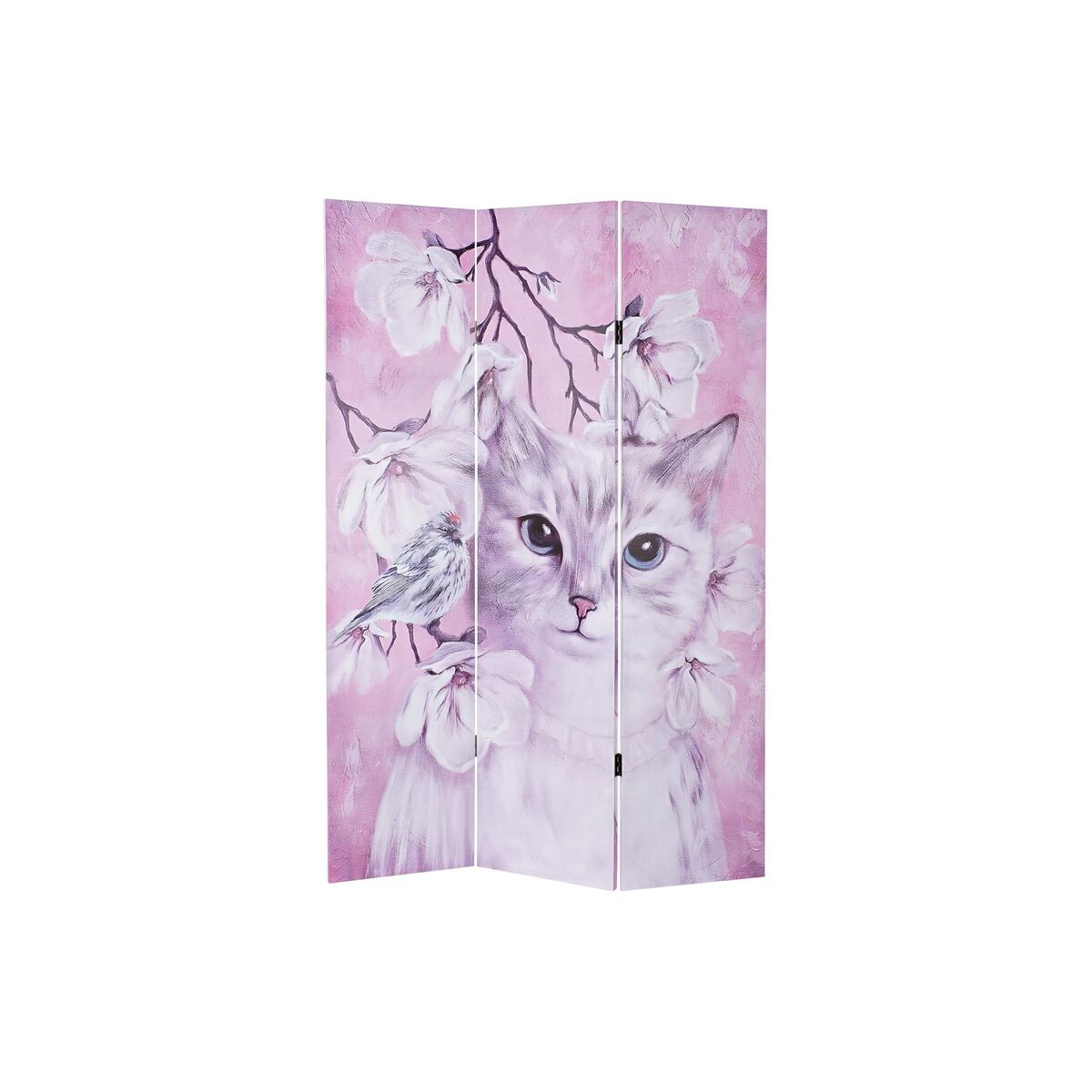 Folding screen DKD Home Decor Cat Canvas 120 x 2,5 x 180 cm Pinewood