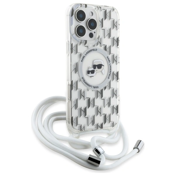 Karl Lagerfeld KLHMP16LHCKCKLCT Apple iPhone 16 Pro hardcase IML Crossbody Monogram Karl & Choupette Head MagSafe transparent