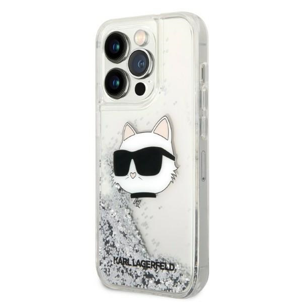 Karl Lagerfeld KLHCP14LLNCHCS Apple iPhone 14 Pro silver hardcase Glitter Choupette Head