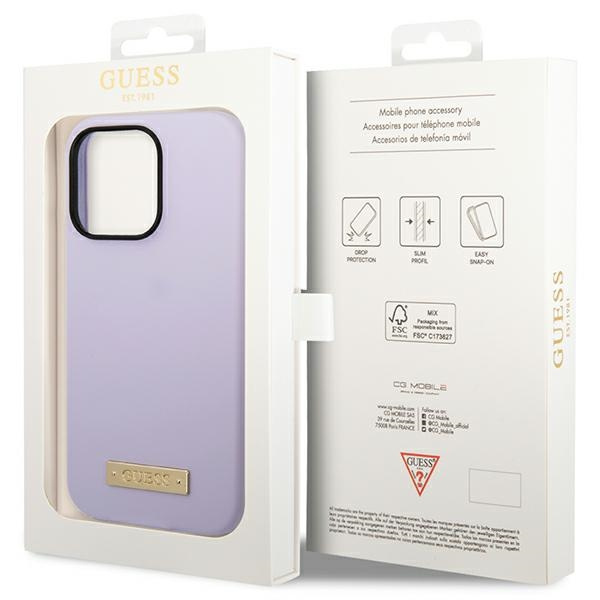 Guess GUHMP14LSBPLU Apple iPhone 14 Pro purple hard case Silicone Logo Plate MagSafe