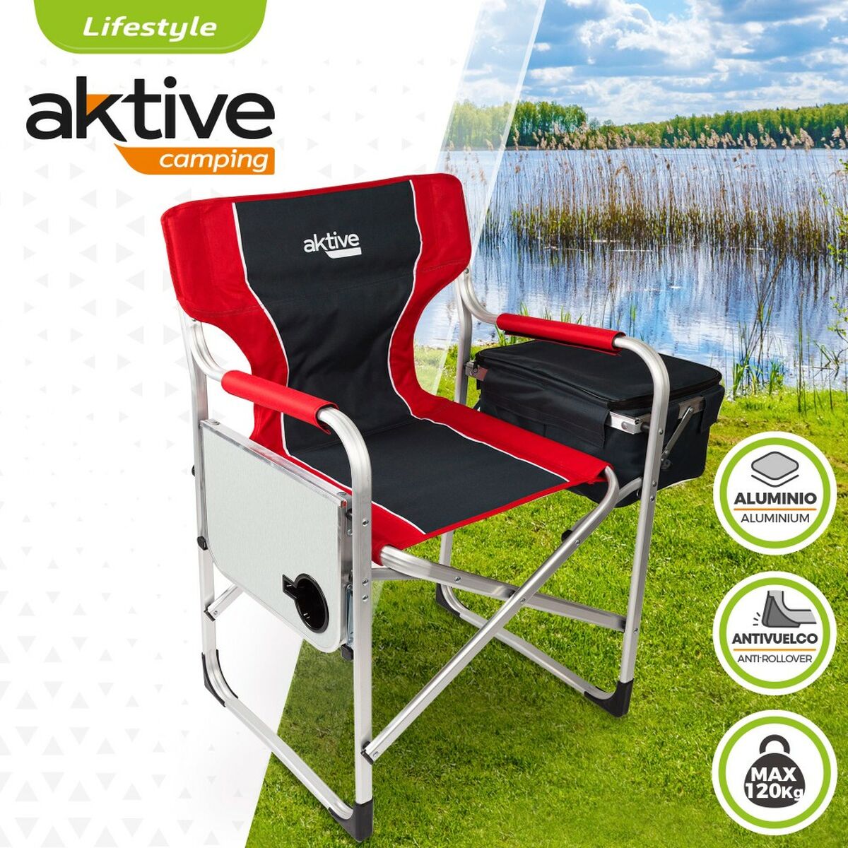 Foldable Camping Chair Aktive Red Grey 61 x 92 x 52 cm (2 Units)