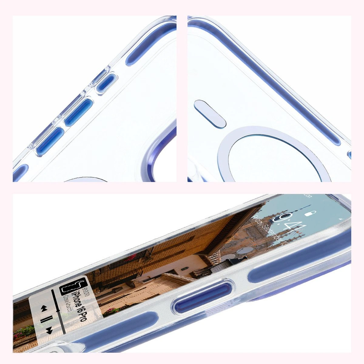 Bizon Case Marco Apple iPhone 16 Pro clear with blue frame