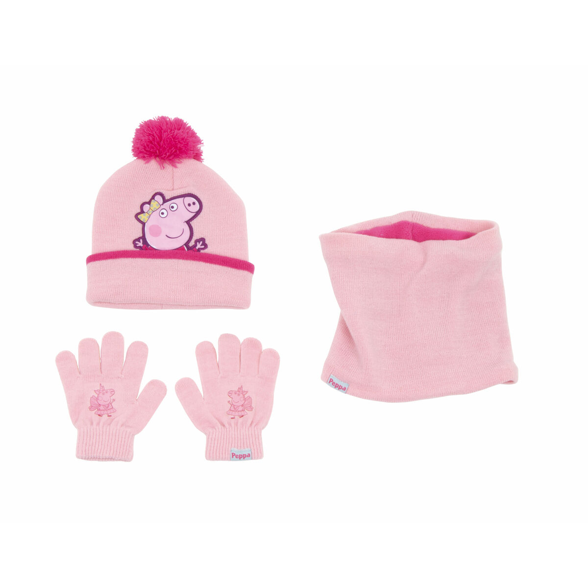 Hat, Gloves and Neck Warmer Peppa Pig Cosy corner Pink