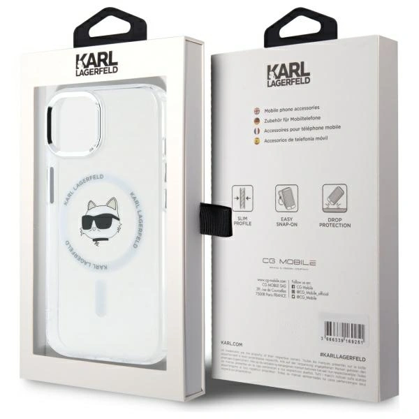 Karl Lagerfeld KLHMP15MHLSCHH Apple iPhone 15 Plus hardcase IML Metal Choupette Head MagSafe white