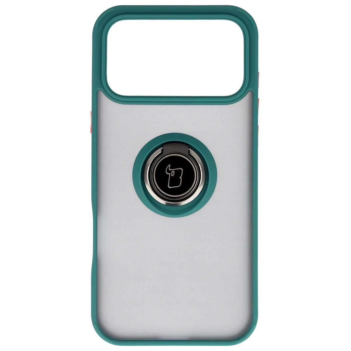 Etui z uchwytem na palec Bizon Case Hybrid Ring do Apple iPhone 17 Pro Max przydymione z ciemnozieloną ramką
