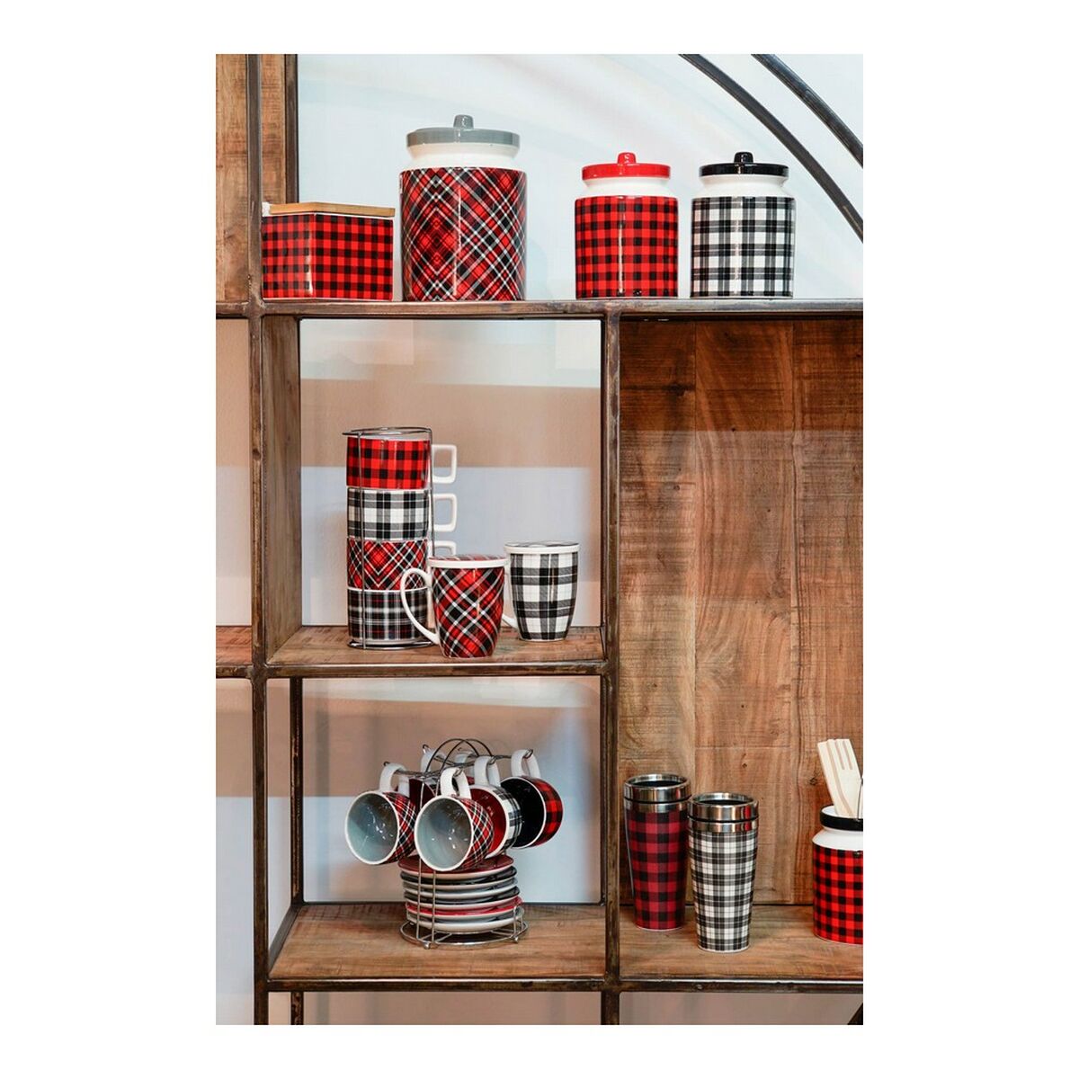 Tin DKD Home Decor Red Black Grey Dolomite 15 x 15 x 22 cm