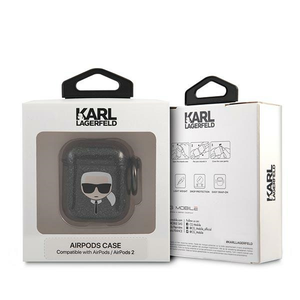Karl Lagerfeld KLA2UKHGK Apple AirPods cover black Glitter Karl`s Head