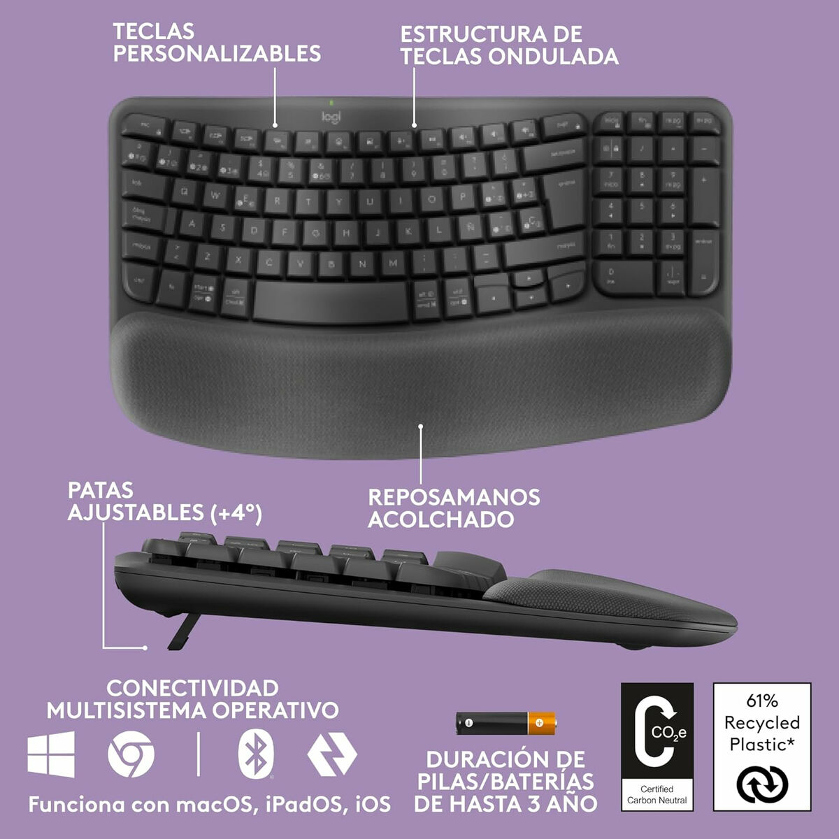 Keyboard Logitech 920-012296 Graphite Spanish QWERTY Keyboard Logitech 920-012296 Graphite Spanish QWERTY