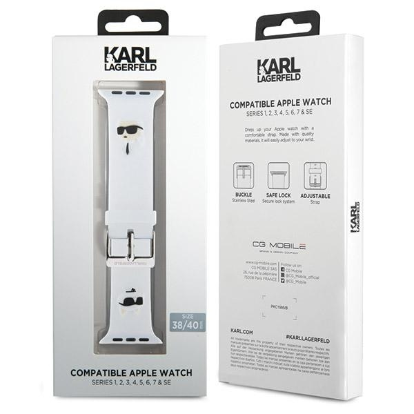 Karl Lagerfeld KLAWMSLKCNH Apple Watch 4/5/6/7/SE/8/9 40/41mm strap 3D Rubber Karl&Choupette Heads white